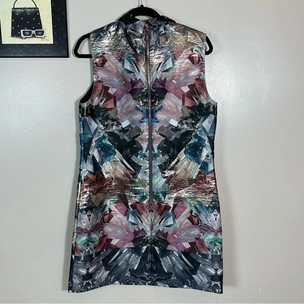 Ted Baker London Sleeveless Zip-Front Dress with Abstract Crystal Print - Picture 6 of 10